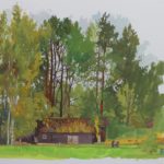 Вид из мастерской на Академической даче И.Е. Репина. Бумага, гуашь, 30 х 21, 2026 г.