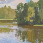 Поворот реки. Этюд на Академической даче И.Е. Репина. Холст на картоне, масло, 20 х 20. 2026 г. | The River’s Bend. Study at I.E. Repin’s Academic Dacha. Canvas on cardboard, oil, 20 x 20. 2026
